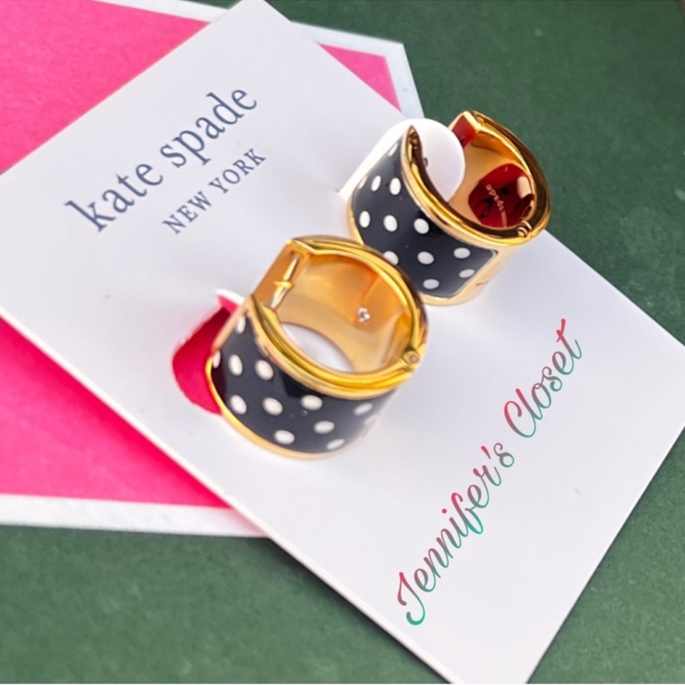 Kate Spade White & Black Dots Huggie Hoop Earrings / NWT